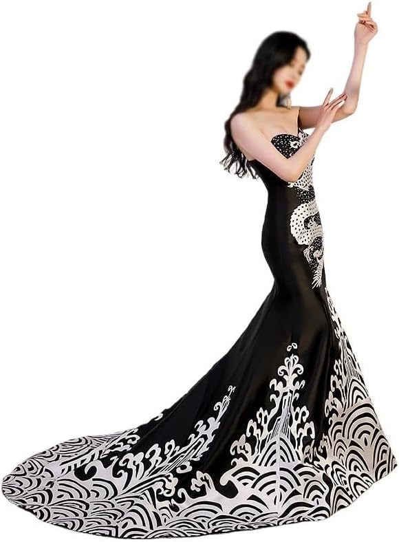 1 Shoulder Annual Party Evening Gown Women's Sequined Atmospheric Banquet Dress - Image 4