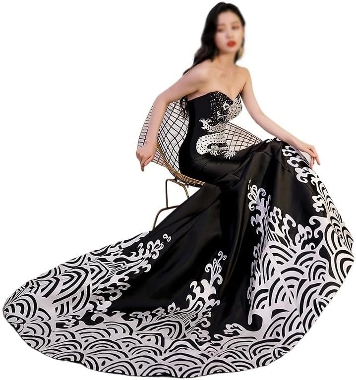 1 Shoulder Annual Party Evening Gown Women's Sequined Atmospheric Banquet Dress - Image 3