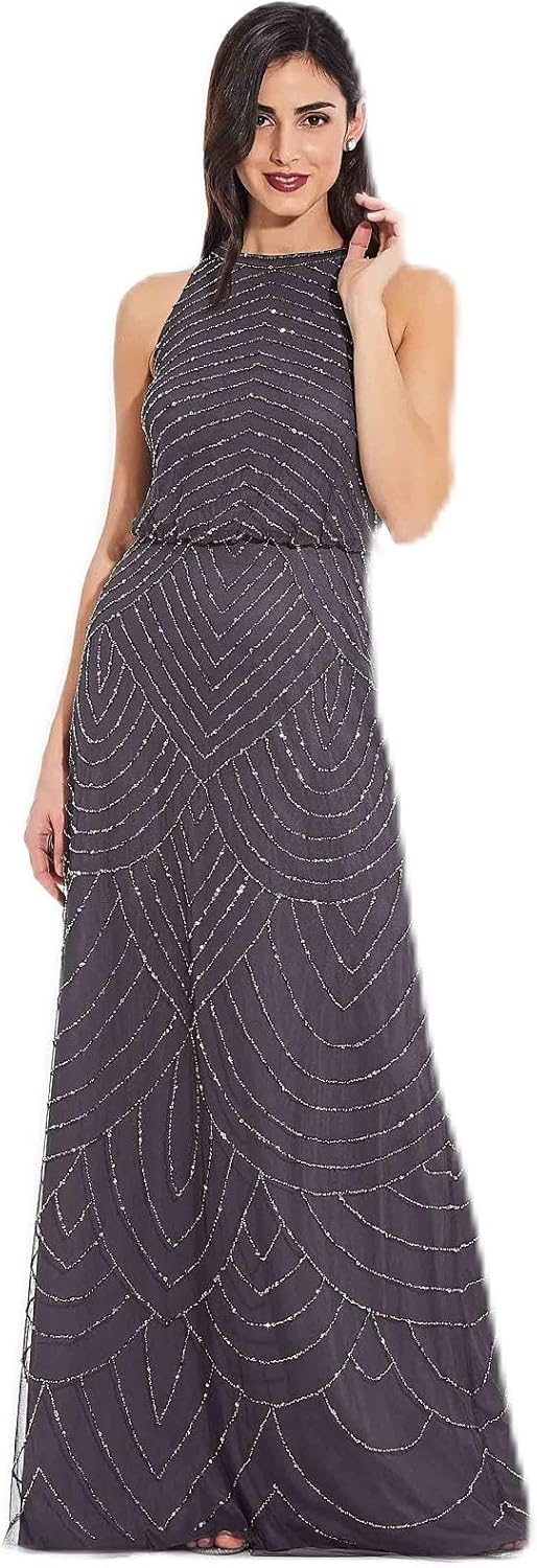Adrianna Papell Women's Halter Blouson Beaded Gown - Image 5