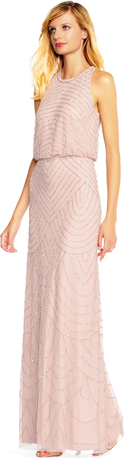 Adrianna Papell Women's Halter Blouson Beaded Gown - Image 4
