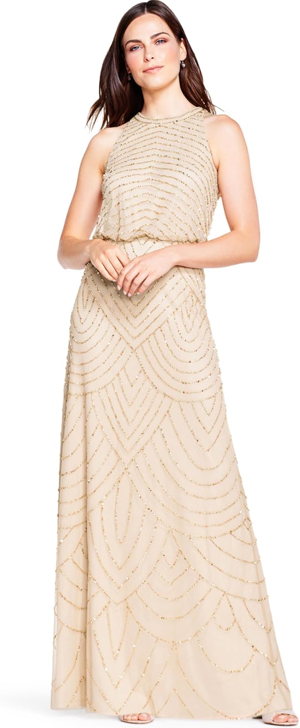 Adrianna Papell Women's Halter Blouson Beaded Gown - Image 8