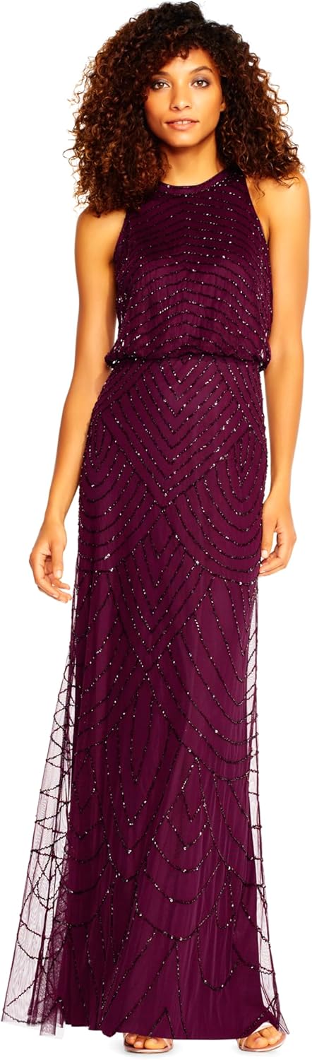 Adrianna Papell Women's Halter Blouson Beaded Gown - Image 9
