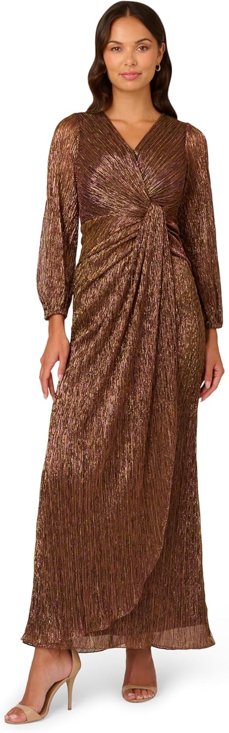 Adrianna Papell Women's Metallic Mesh Draped Gown - Image 7
