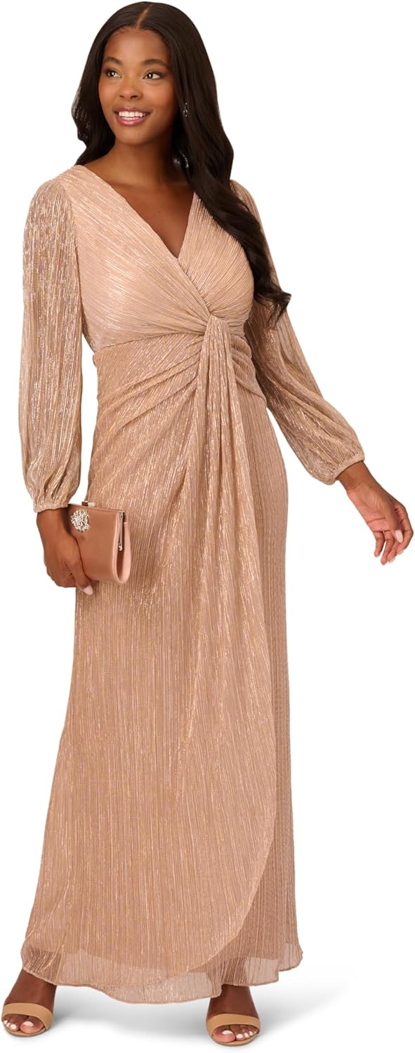 Adrianna Papell Women's Metallic Mesh Draped Gown - Image 4