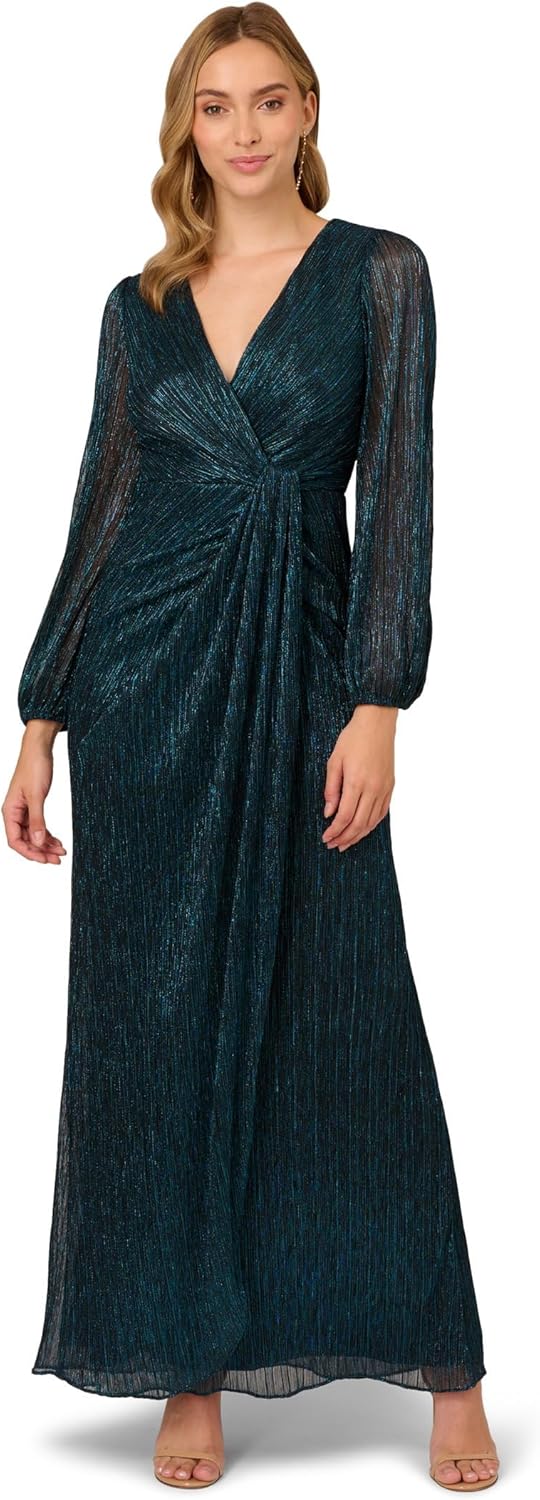 Adrianna Papell Women's Metallic Mesh Draped Gown - Image 9