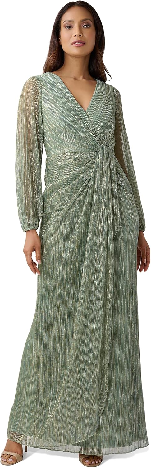 Adrianna Papell Women's Metallic Mesh Draped Gown - Image 8