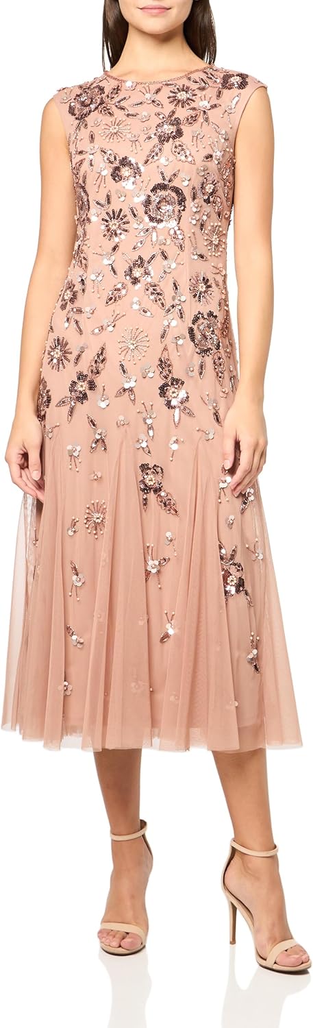 Adrianna Papell Women's Petite Evening Special Occasion Dress Wedding Guest Bride Mother of The Groom, Rose Gold