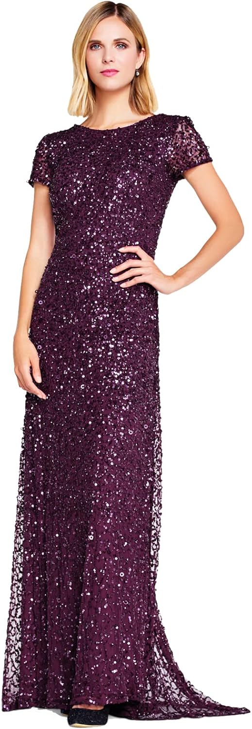 Adrianna Papell Women's Short-Sleeve All Over Sequin Gown - Image 8