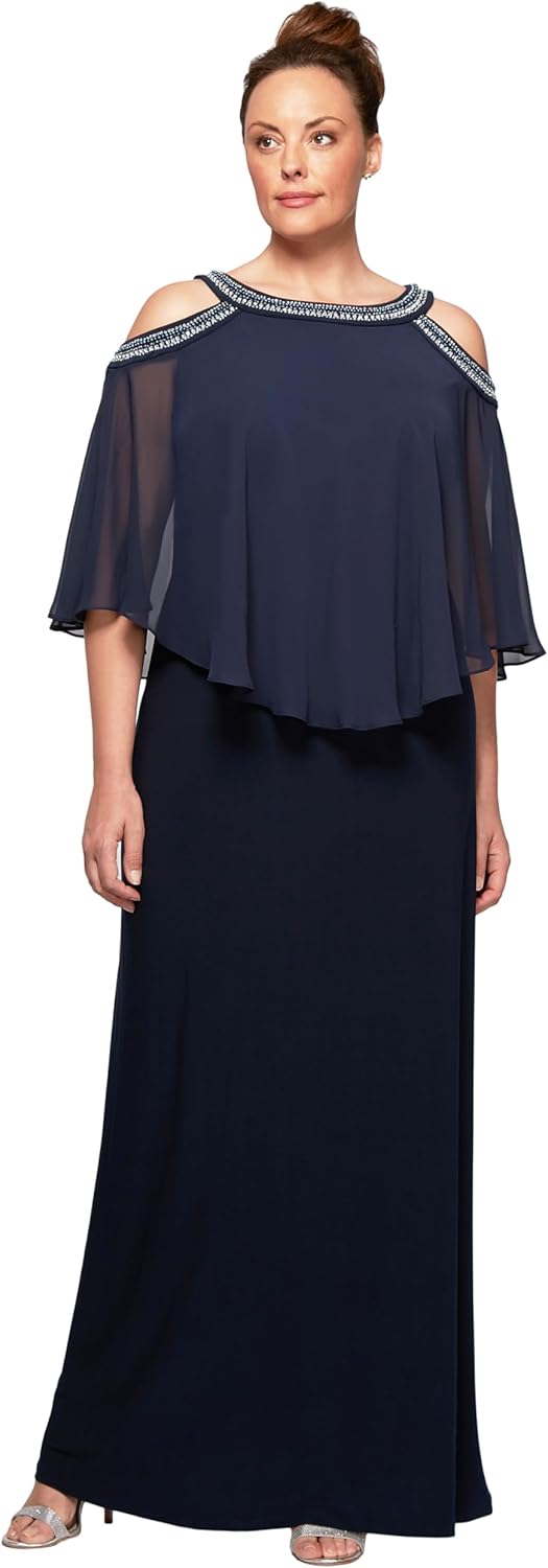 Alex Evenings Plus Size Women's Cold Shoulder Popover Dress