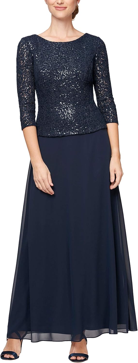 Alex Evenings Women's 3\/4 Sleeve Stretch Lace Bodice Mock One Piece Gown - Image 13