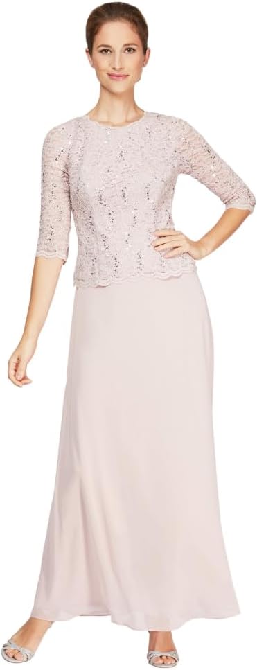 Alex Evenings Women's 3\/4 Sleeve Stretch Lace Bodice Mock One Piece Gown - Image 12
