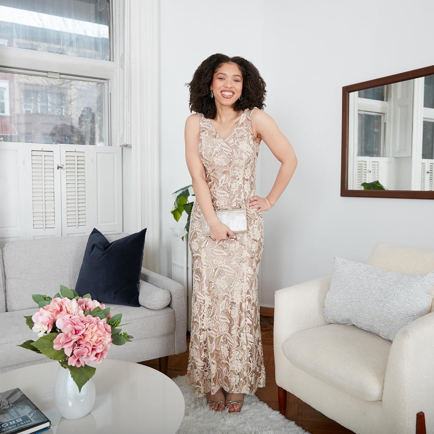 Alex Evenings Women's Floor Length Sleeveless V-Neck, Elegant Mother of The Bride Dress, Formal Events - Image 5