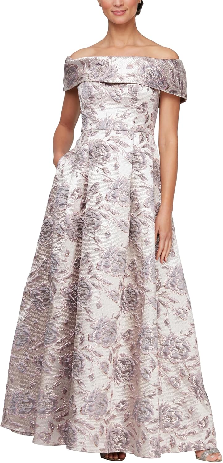 Alex Evenings Women's Formal Long Ballgown Mother of The Bride Dress with Pockets
