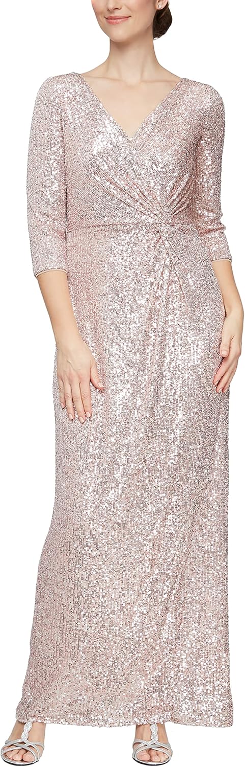 Alex Evenings Women's Long 3\/4 Sleeve Formal Event Dress with Cinched Tie Waist (Petite and Regular Sizes) - Image 8