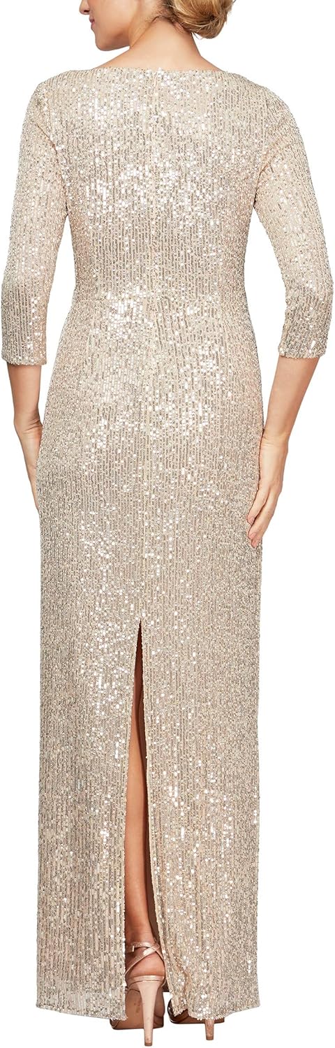 Alex Evenings Women's Long 3\/4 Sleeve Formal Event Dress with Cinched Tie Waist (Petite and Regular Sizes) - Image 2