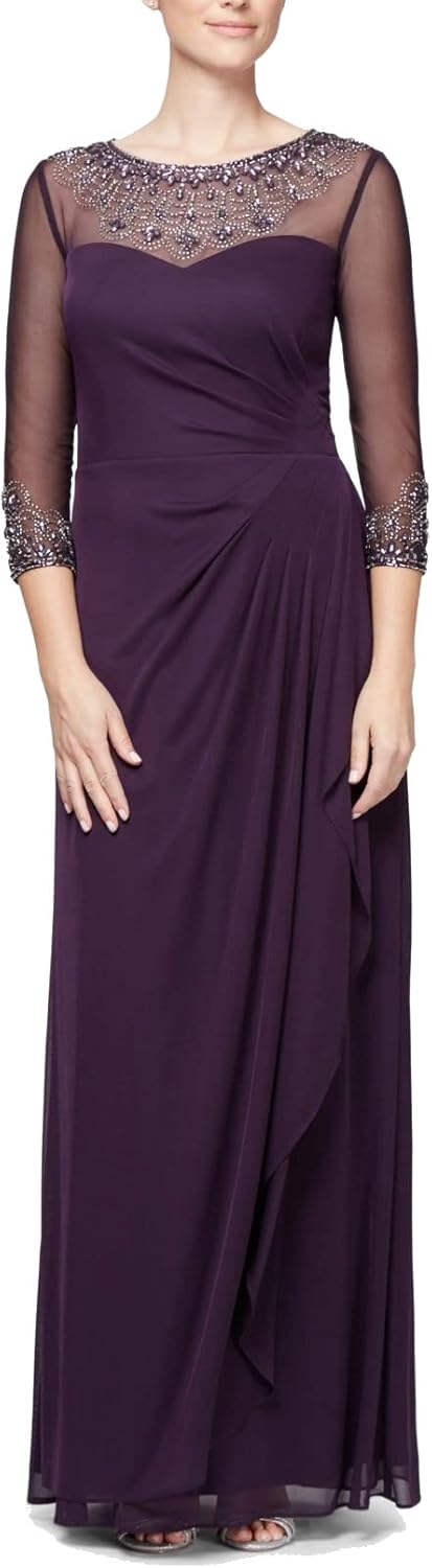 Alex Evenings Women's Long A-line Mother of The Bride Dress with Illusion Neck and Sleeves (Petite and Regular Sizes) - Image 9