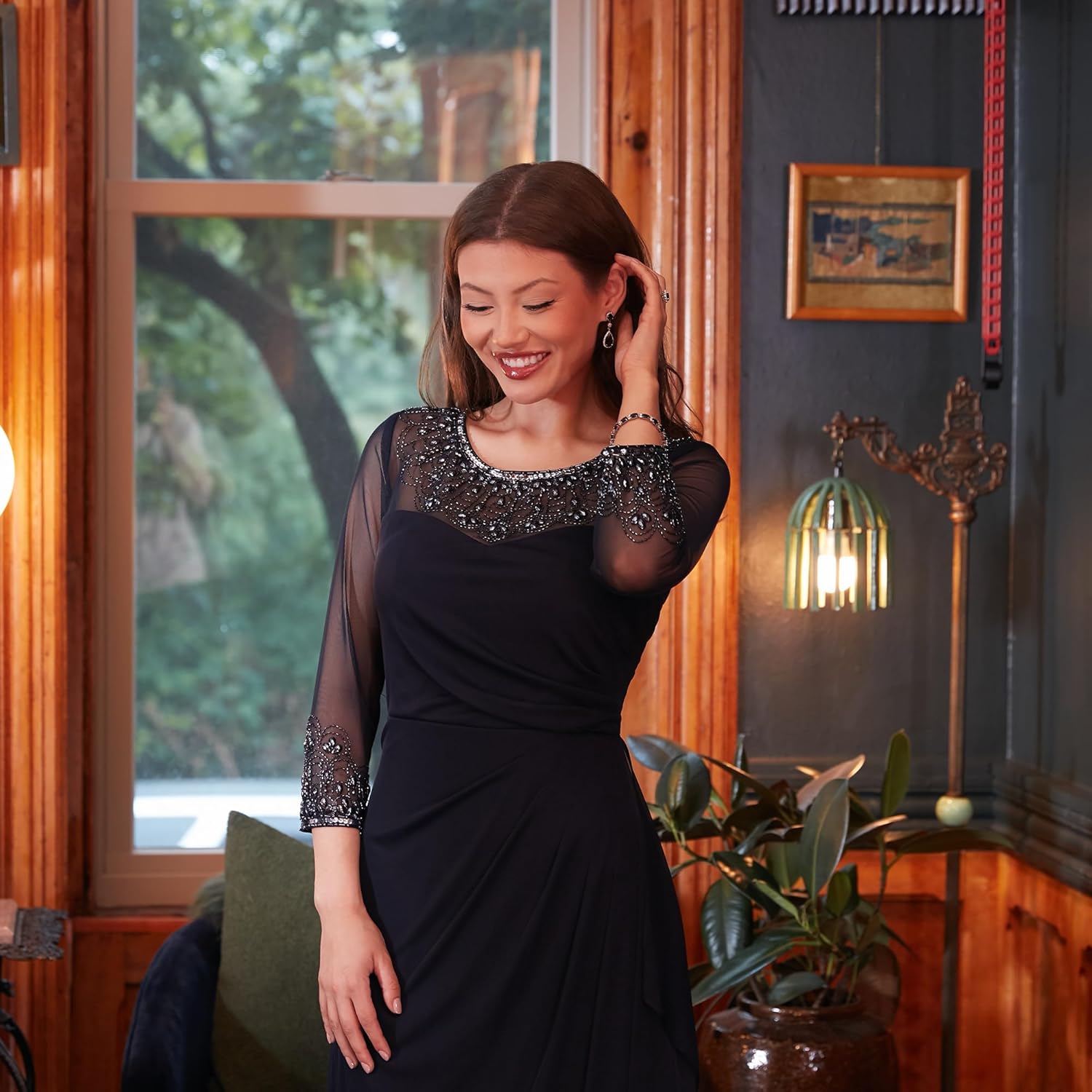 Alex Evenings Women's Long A-line Mother of The Bride Dress with Illusion Neck and Sleeves (Petite and Regular Sizes) - Image 7