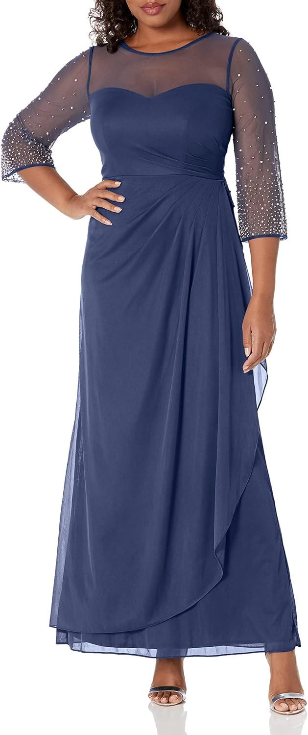 Alex Evenings Women's Long A-line Mother of The Bride Dress with Illusion Neck and Sleeves (Petite and Regular Sizes) - Image 16