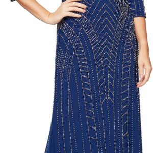 Alex Evenings Women's Long Beaded Fit and Flare Dress with 3\/4 Sleeve