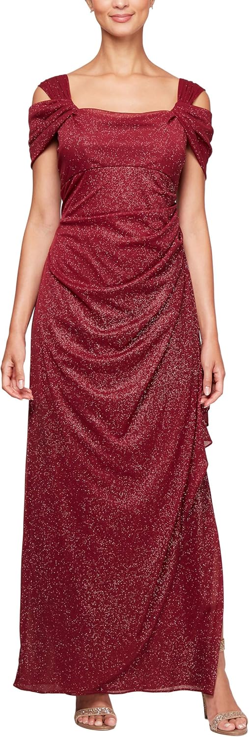 Alex Evenings Women's Long Cold Shoulder Dress, Mother of The Bride, Formal Events, (Petite and Regular Sizes) - Image 7