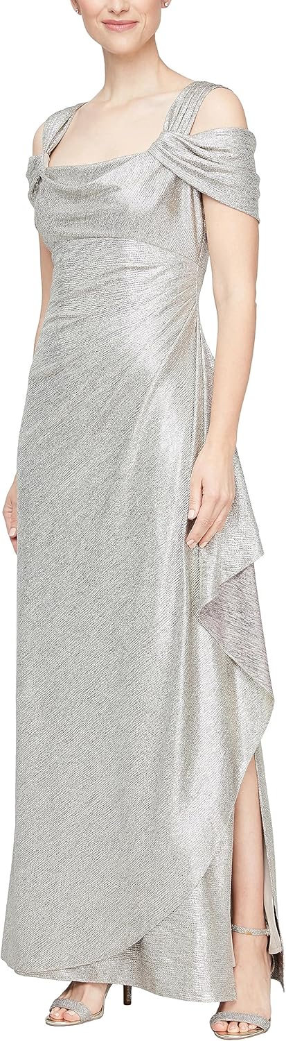 Alex Evenings Women's Long Cold Shoulder Dress, Mother of The Bride, Formal Events, (Petite and Regular Sizes) - Image 12
