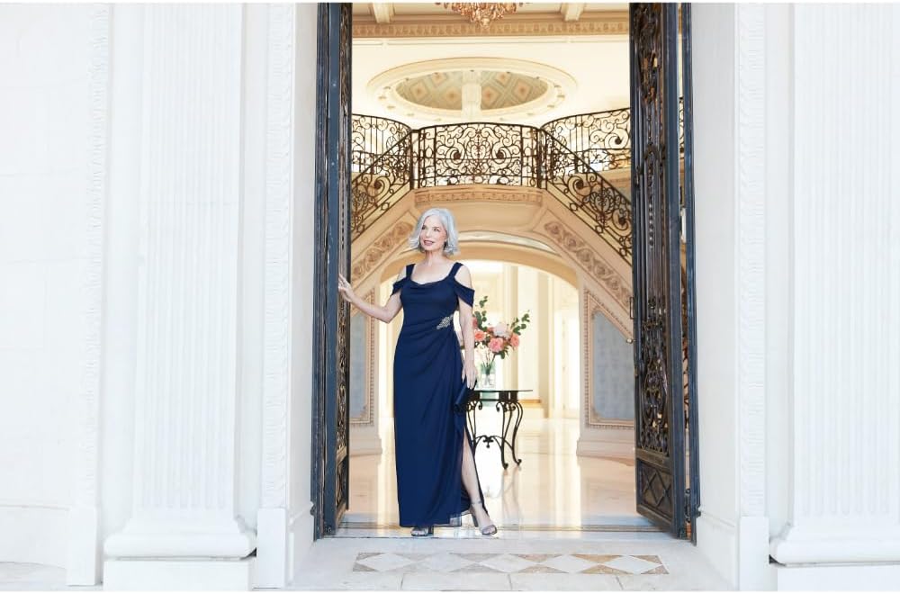 Alex Evenings Women's Long Cold Shoulder Dress, Mother of The Bride, Formal Events, (Petite and Regular Sizes) - Image 4