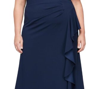 Alex Evenings Women's Long Embellished Neck Elbow Puff Sleeve, Mother of The Bride, Formal Dress (Plus Size)