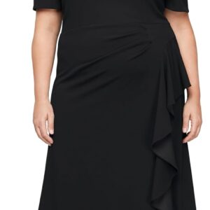 Alex Evenings Women's Long Embellished Neck Elbow Puff Sleeve, Mother of The Bride, Formal Dress (Plus Size)