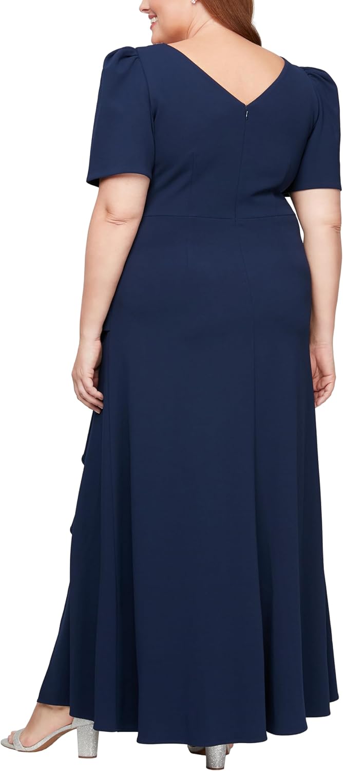 Alex Evenings Women's Long Embellished Neck Elbow Puff Sleeve, Mother of The Bride, Formal Dress (Plus Size) - Image 2