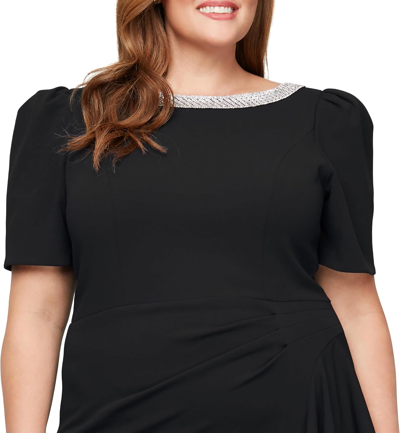 Alex Evenings Women's Long Embellished Neck Elbow Puff Sleeve, Mother of The Bride, Formal Dress (Plus Size) - Image 3