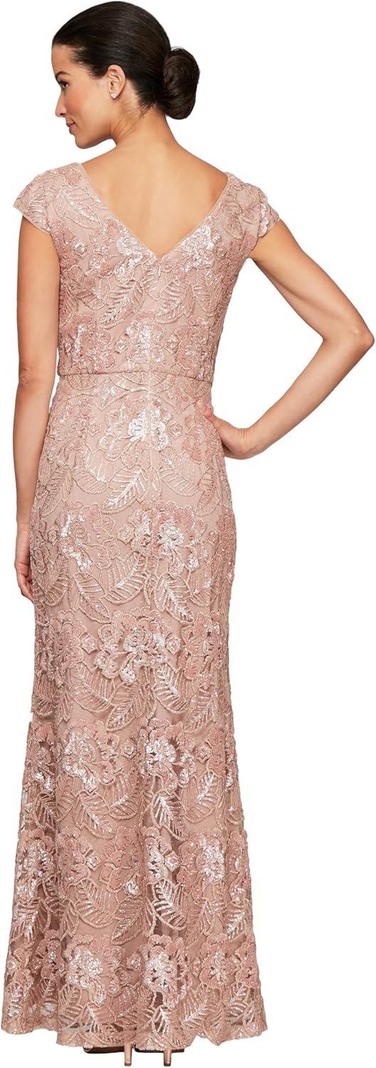 Alex Evenings Women's Long Embroidered Cap Sleeve Dress - Image 2