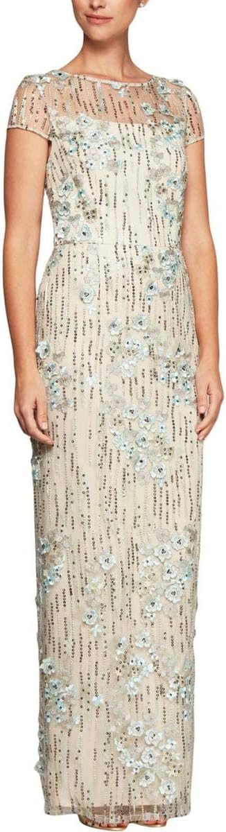 Alex Evenings Women's Long Embroidered Cap Sleeve Dress - Image 4