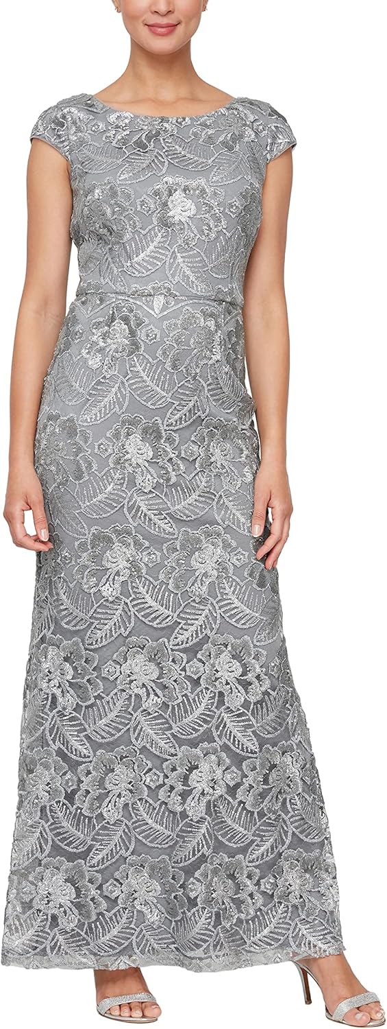 Alex Evenings Women's Long Embroidered Cap Sleeve Dress - Image 6