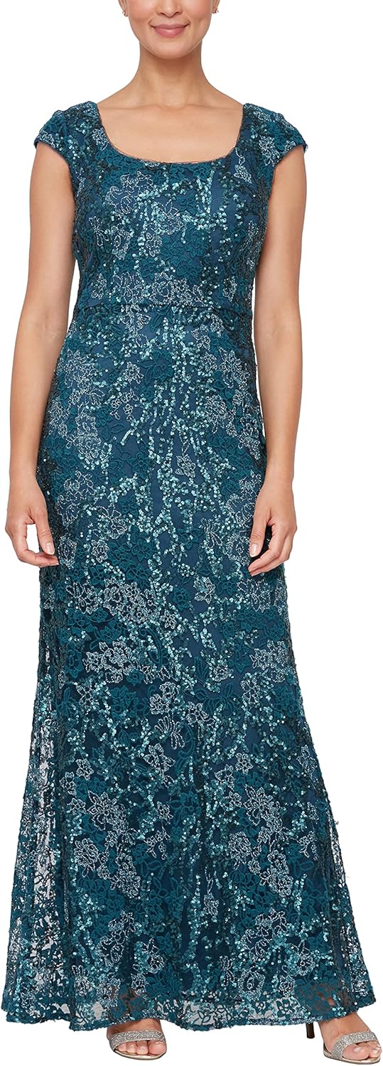 Alex Evenings Women's Long Embroidered Cap Sleeve Dress - Image 5