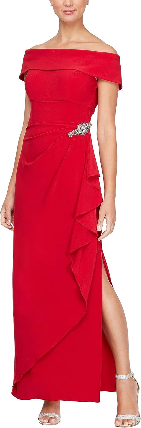 Alex Evenings Women's Long Foldover Off The Shoulder Gown, Formal Event, Mother of The Bride Dress - Image 5
