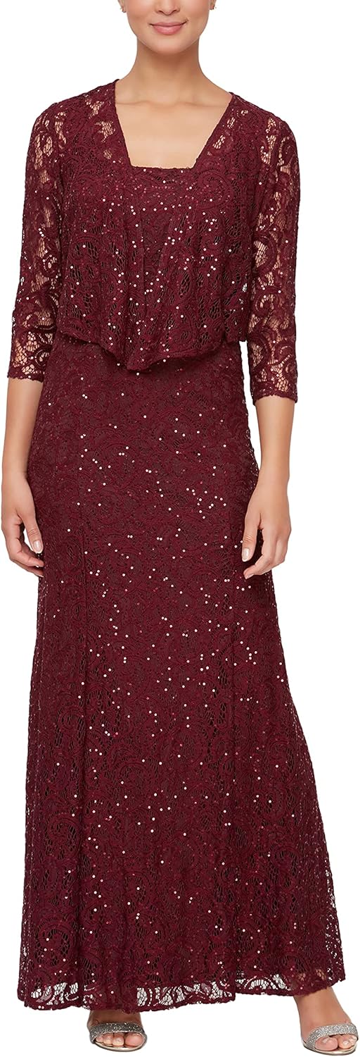 Alex Evenings Women's Long Lace Jacket Dress
