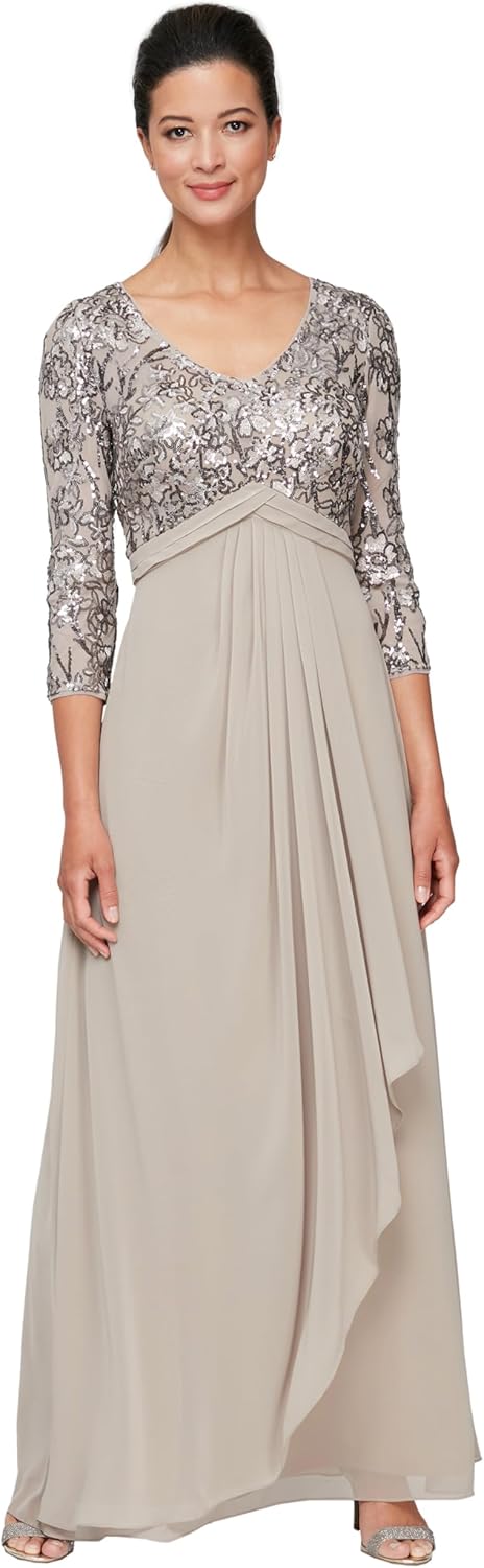Alex Evenings Women's Long Lace Top Empire Waist Dress