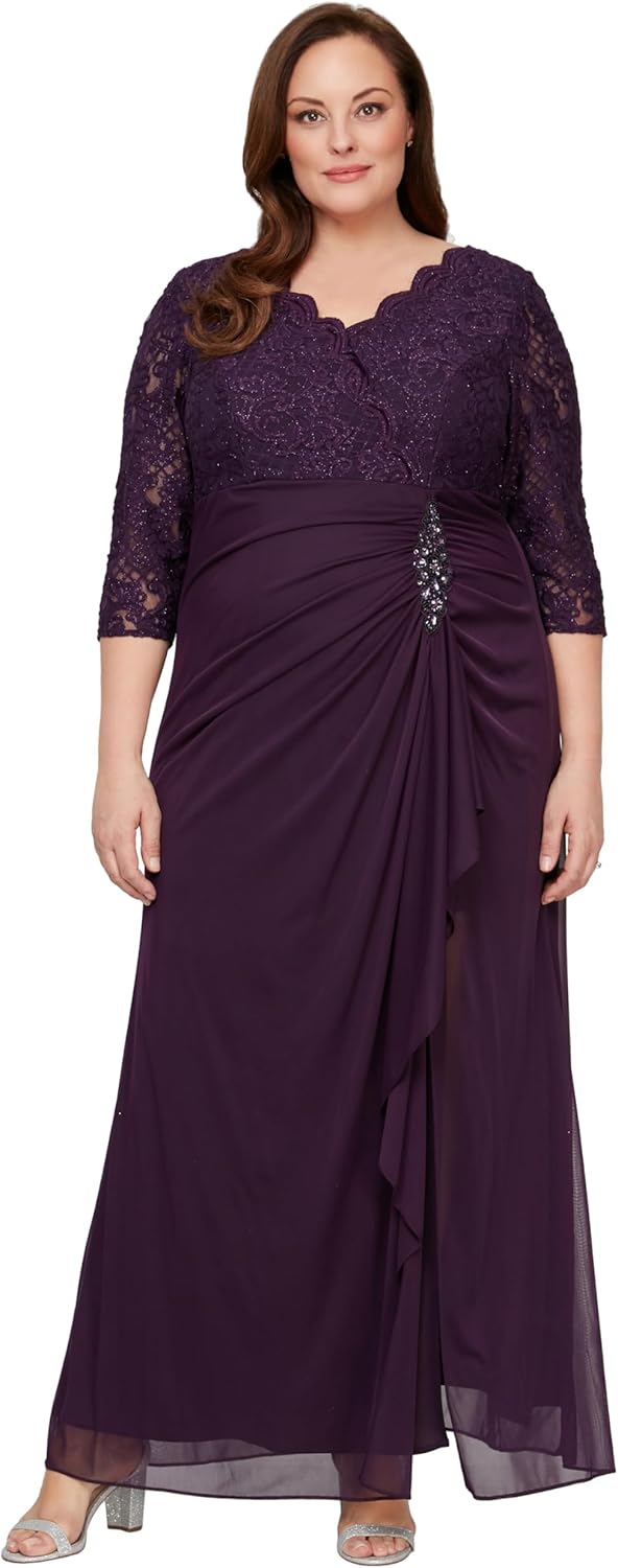 Alex Evenings Women's Long Lace Top Mother of The Bride Dress with Empire Waist (Plus Size) - Image 4