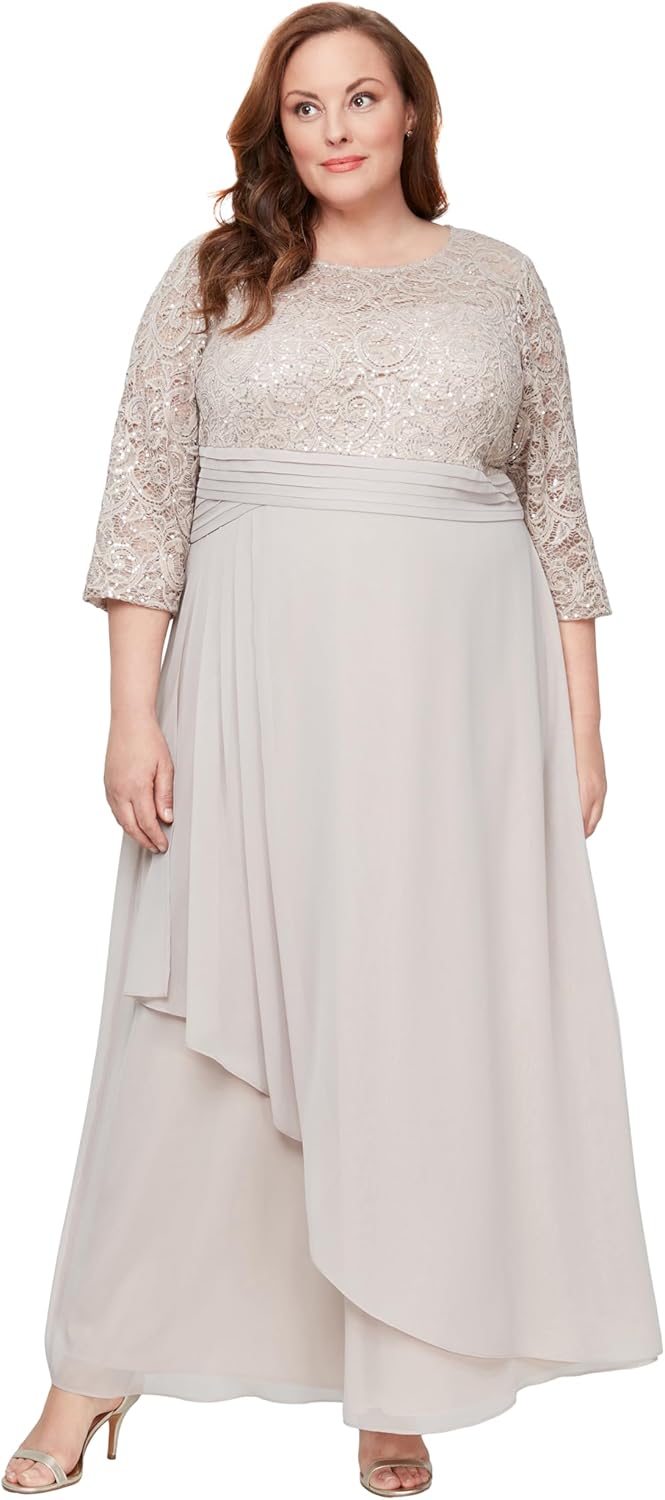 Alex Evenings Women's Long Lace Top Mother of The Bride Dress with Empire Waist (Plus Size) - Image 3