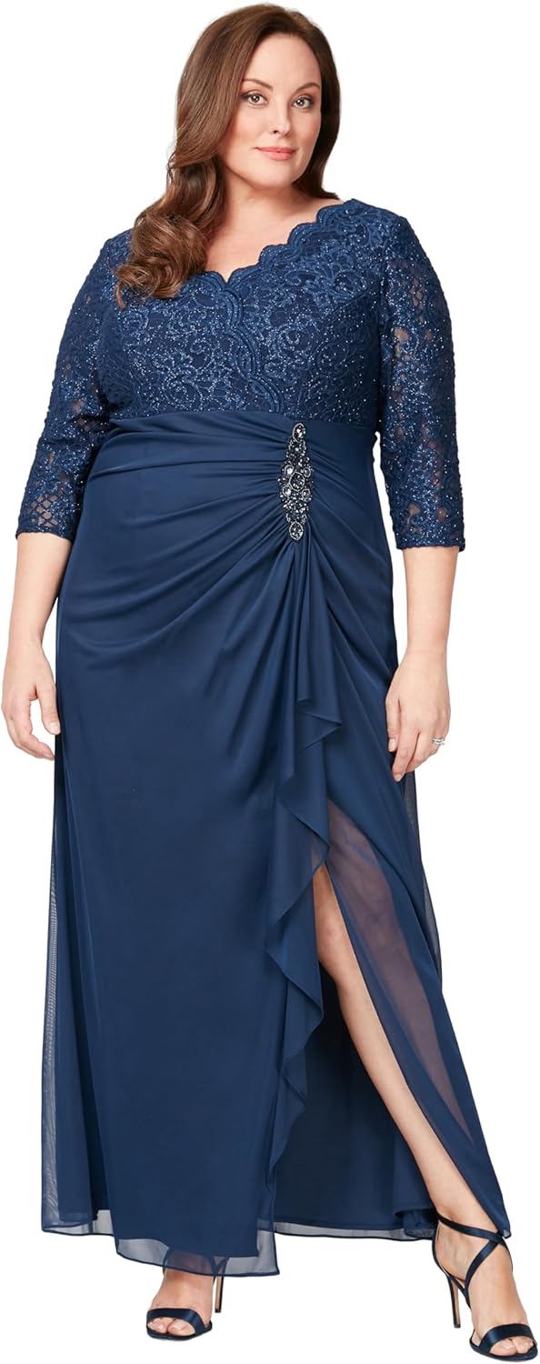 Alex Evenings Women's Long Lace Top Mother of The Bride Dress with Empire Waist (Plus Size) - Image 7