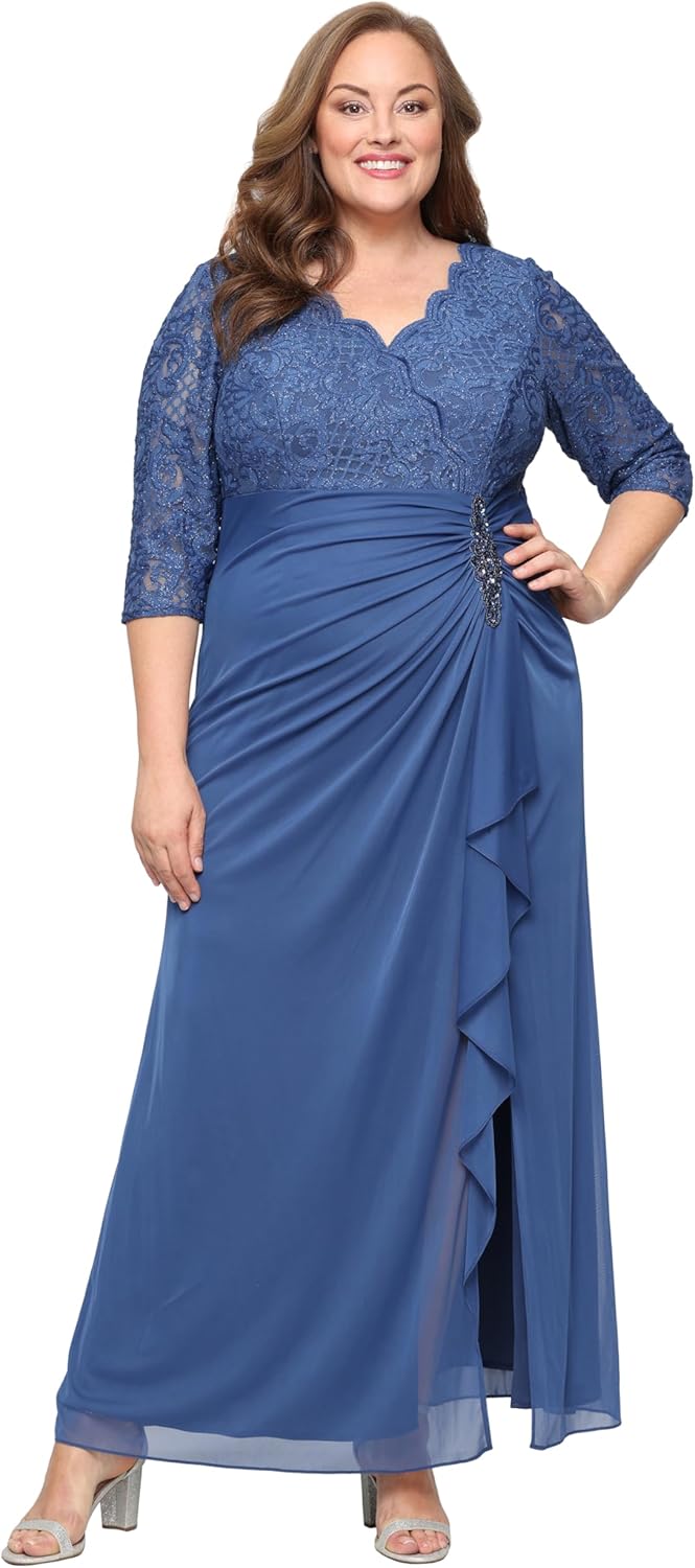 Alex Evenings Women's Long Lace Top Mother of The Bride Dress with Empire Waist (Plus Size) - Image 6
