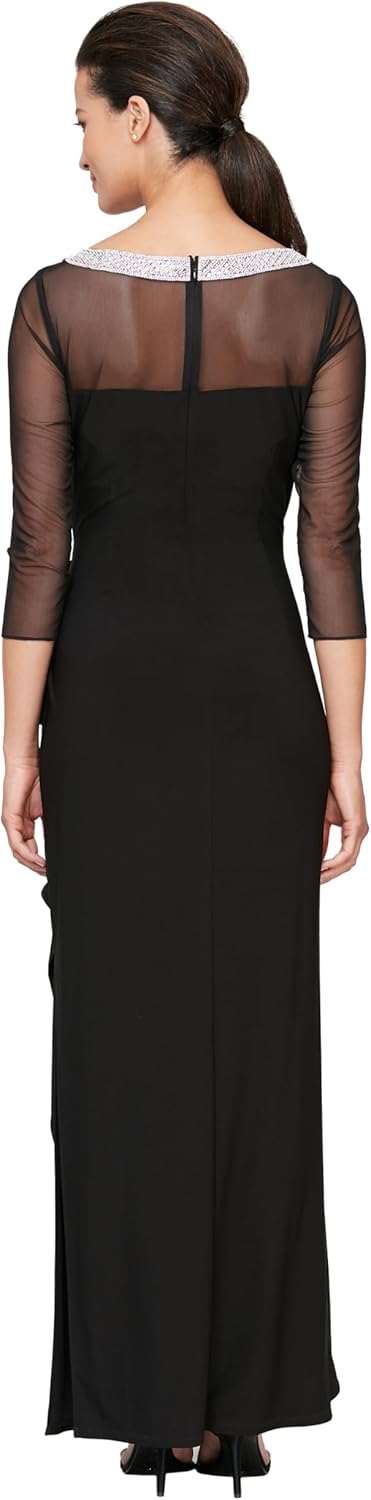 Alex Evenings Women's Long Matte Jersey Mother of The Bride Dress with 3\/4 Illusion Sleeves (Petite and Regular Sizes) - Image 3