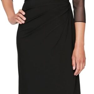 Alex Evenings Women's Long Matte Jersey Mother of The Bride Dress with 3\/4 Illusion Sleeves (Petite and Regular Sizes)