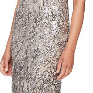 Alex Evenings Women's Long Mother of The Bride Sequin Dress with Cold Shoulder Flutter Sleeves (Petite and Regular Sizes)