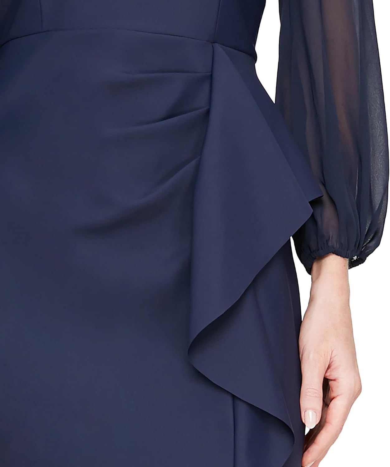 Alex Evenings Women's Long Off The Shoulder Mother of The Bride Dress with Illusion Sleeves, Cascade Ruffle & Front Slit - Image 3