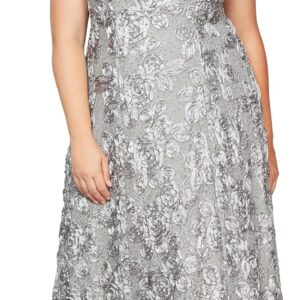 Alex Evenings Women's Long Rosette Mother of The Bride Dress with Short Sleeves, Formal Gown, Wedding Guest