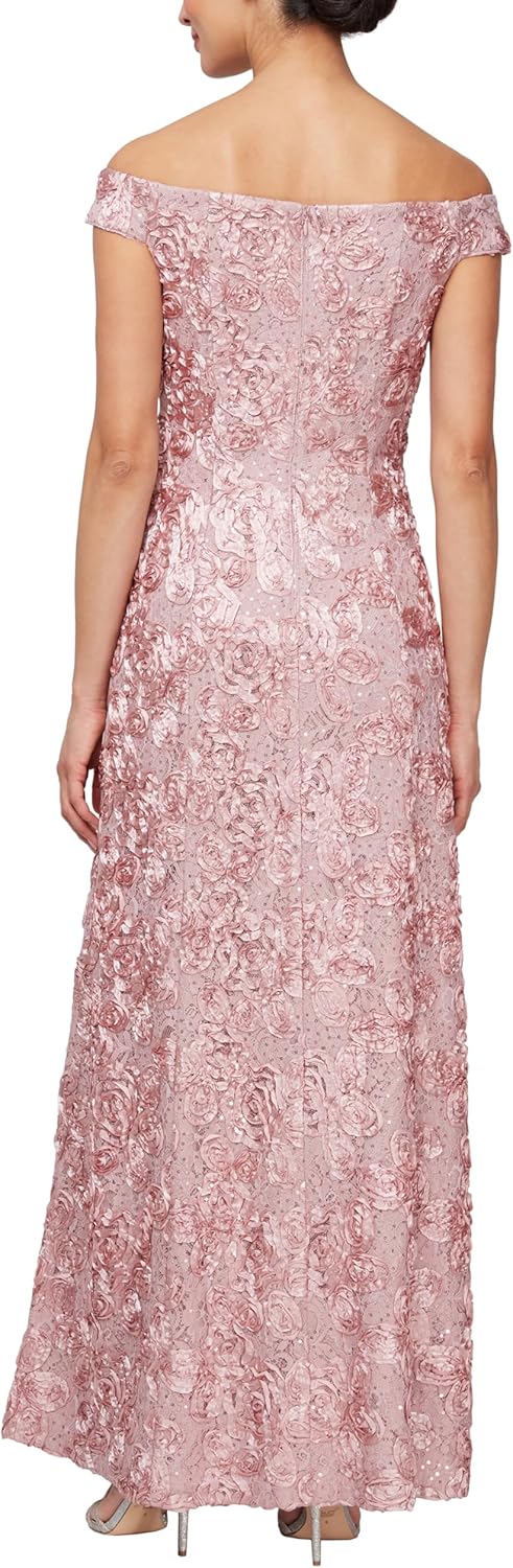 Alex Evenings Women's Long Rosette Off The Shoulder A-line Dress, Formal Event, Weddings (Petite and Regular Sizes) - Image 2