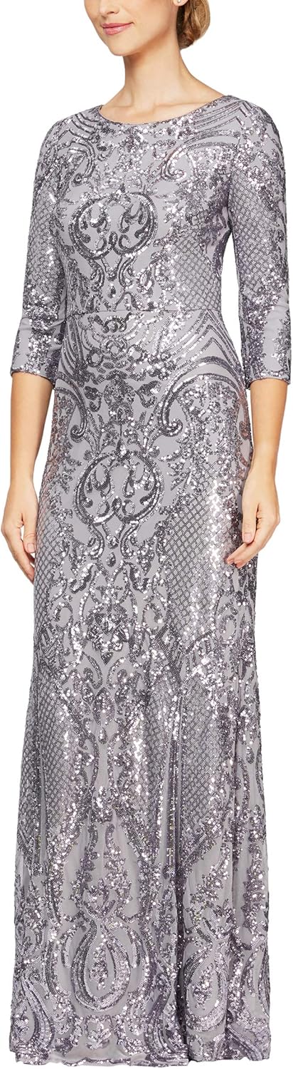 Alex Evenings Women's Long Sequin Dresses with ¾ Sleeves - Image 7