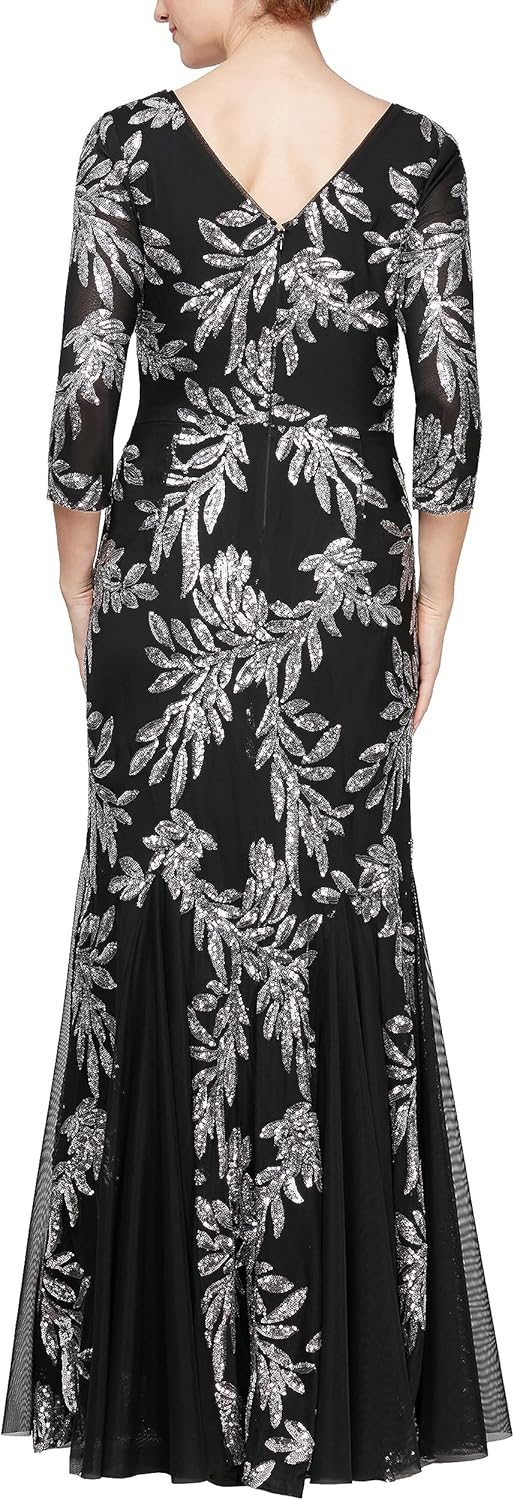 Alex Evenings Women's Long Sequin Dresses with ¾ Sleeves - Image 2