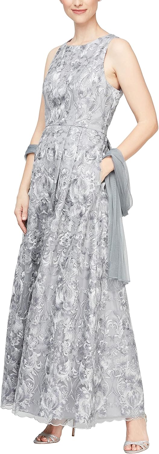 Alex Evenings Women's Long Sleeveless Mother of The Bride Dress with Shawl (Petite and Regular Sizes) - Image 9